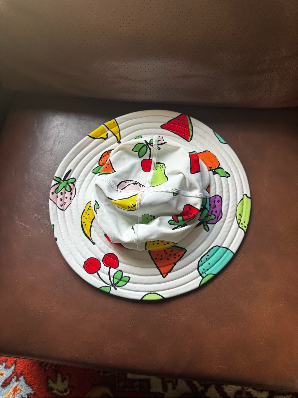 Hanna Andersson White Kids Bucket Hat with Colorful Fruit Print